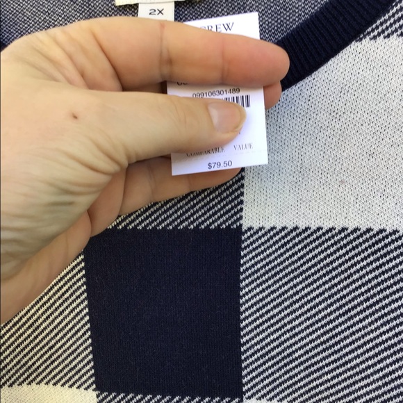 NWT J Crew Pretty Navy & White Buffalo Plaid Check Long Sleeve  Sweater - Picture 5 of 7
